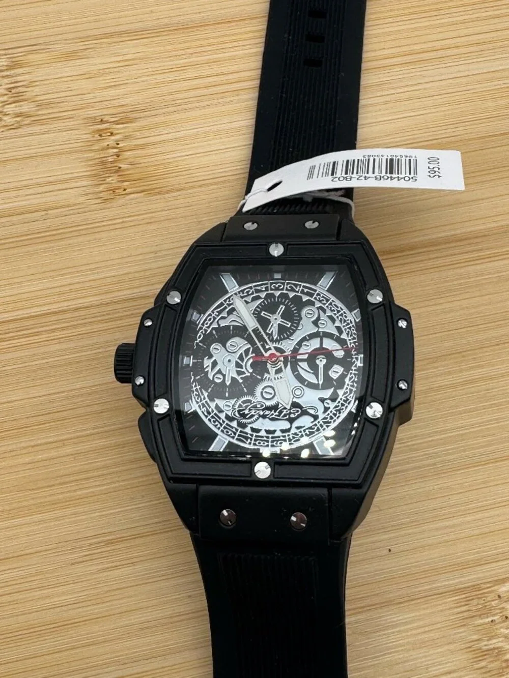 Ed Hardy Men's Oversized Black Watch Exposed Gear Style Dial Silver